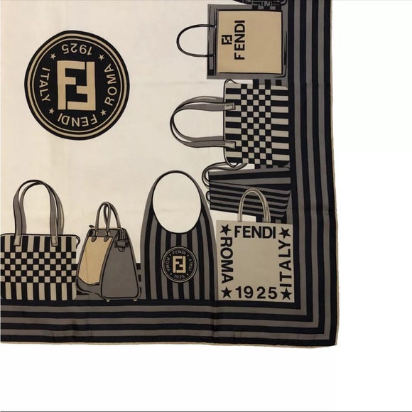 292 Fendi Marrone Roma Italia Bag Pattern Extra Large Scarf - Picture 5 of 8